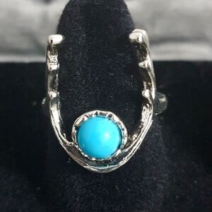 Silver Antlered Ring with Turquoise Stone